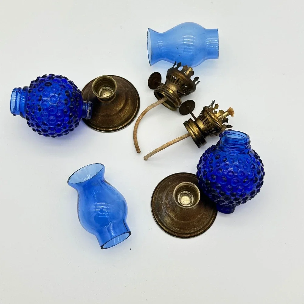 Vintage Miniature Kerosene Oil Lamps Pair 5.5